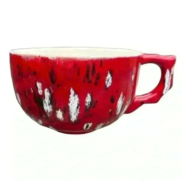 Set of 2 hand thrown latte mugs red glaze - Picture 3 of 15